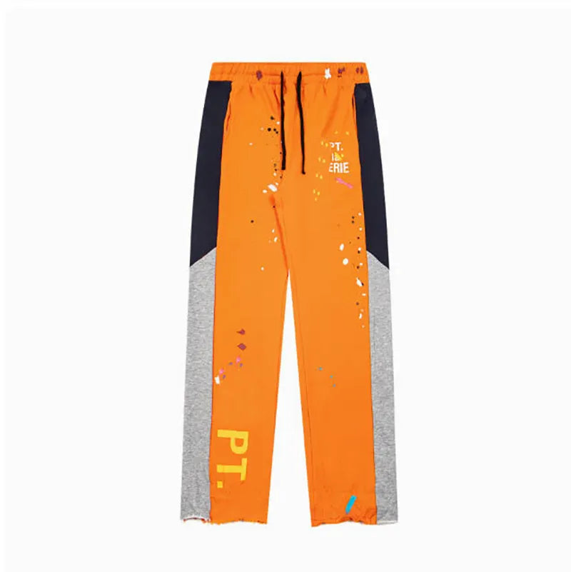 Men'S Designer Spring Graffiti-Print Sports Trousers: Letter-Print, Colour-Blocked, Drawstring, Splash-Paint Street Style
