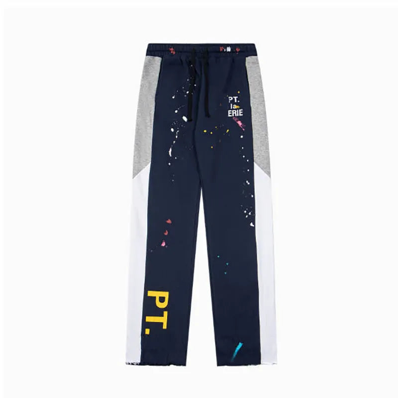Men'S Designer Spring Graffiti-Print Sports Trousers: Letter-Print, Colour-Blocked, Drawstring, Splash-Paint Street Style