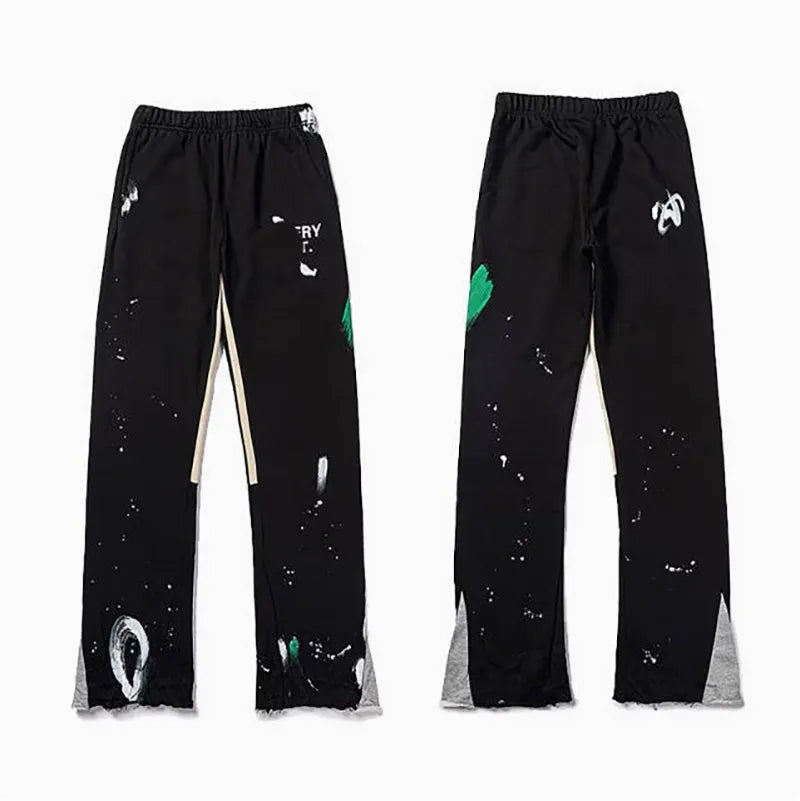 Men'S Designer Spring Graffiti-Print Sports Trousers: Letter-Print, Colour-Blocked, Drawstring, Splash-Paint Street Style