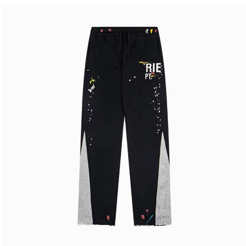 Men'S Designer Spring Graffiti-Print Sports Trousers: Letter-Print, Colour-Blocked, Drawstring, Splash-Paint Street Style