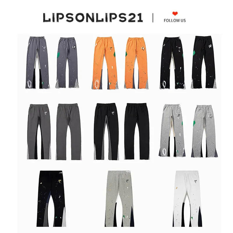 Men'S Designer Spring Graffiti-Print Sports Trousers: Letter-Print, Colour-Blocked, Drawstring, Splash-Paint Street Style