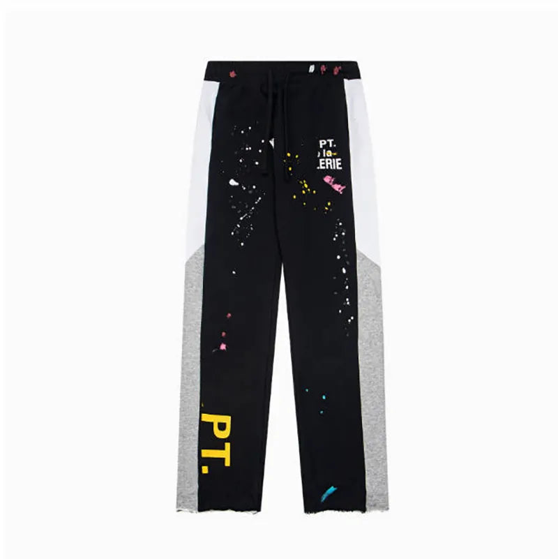 Men'S Designer Spring Graffiti-Print Sports Trousers: Letter-Print, Colour-Blocked, Drawstring, Splash-Paint Street Style