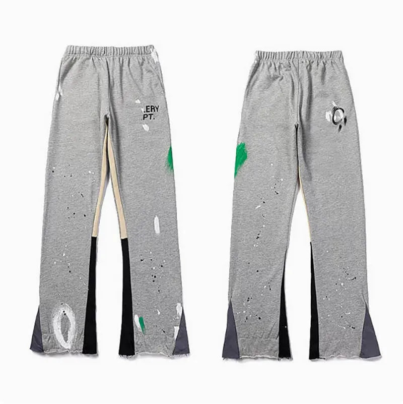 Men'S Designer Spring Graffiti-Print Sports Trousers: Letter-Print, Colour-Blocked, Drawstring, Splash-Paint Street Style