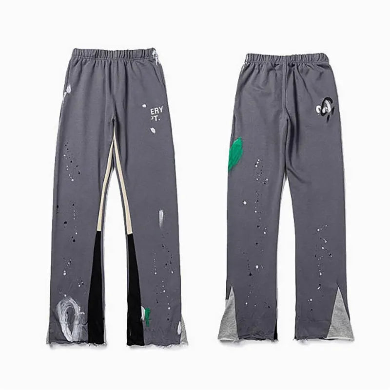 Men'S Designer Spring Graffiti-Print Sports Trousers: Letter-Print, Colour-Blocked, Drawstring, Splash-Paint Street Style