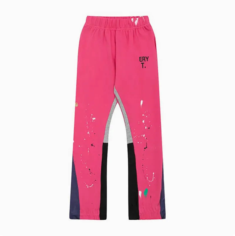 Men'S Designer Spring Graffiti-Print Sports Trousers: Letter-Print, Colour-Blocked, Drawstring, Splash-Paint Street Style