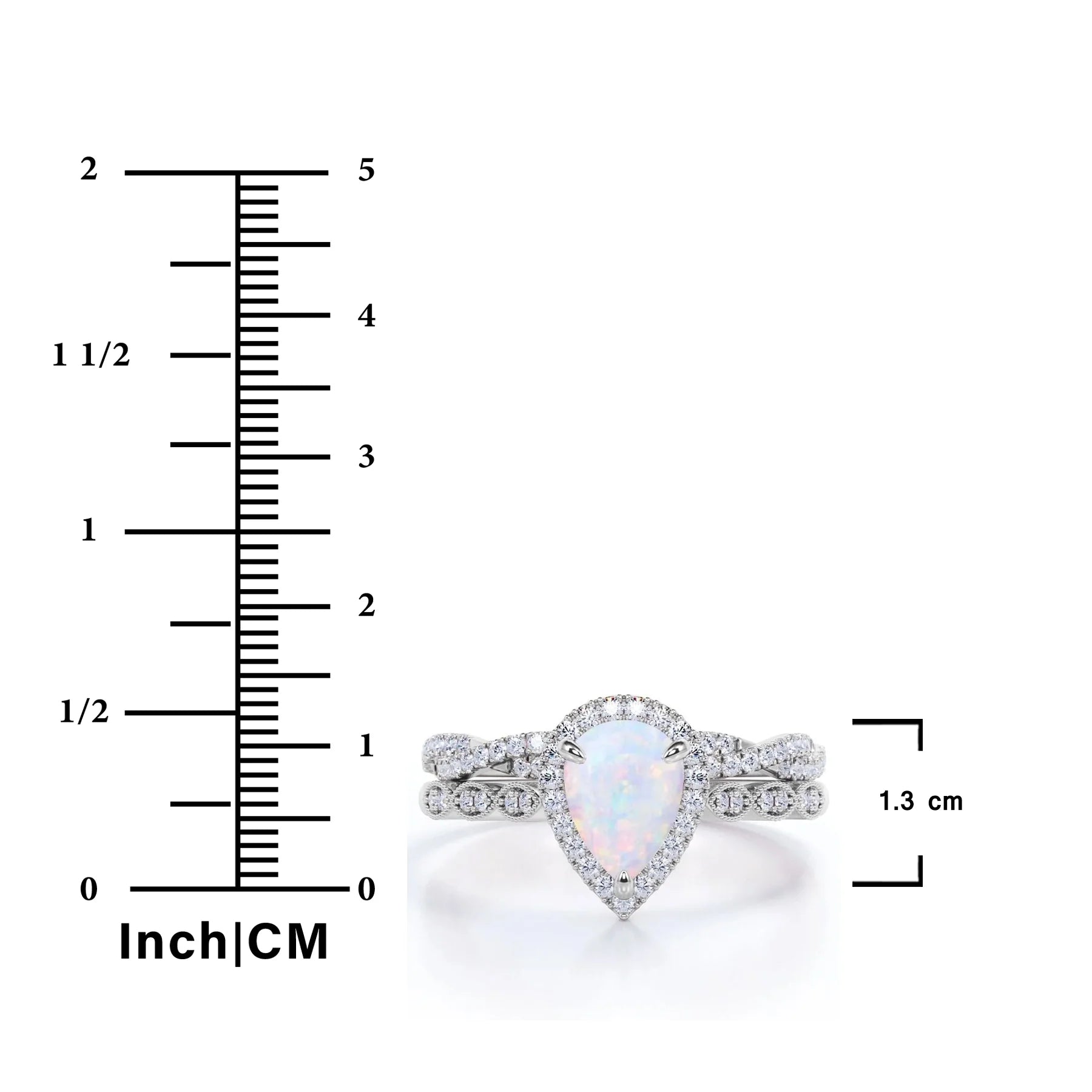 1.5 Carat Pear Cut Lab Created Opal and Moissanite Vintage Engagement Ring - Halo Pave Bridal Set in 18K White Gold Plating for Women