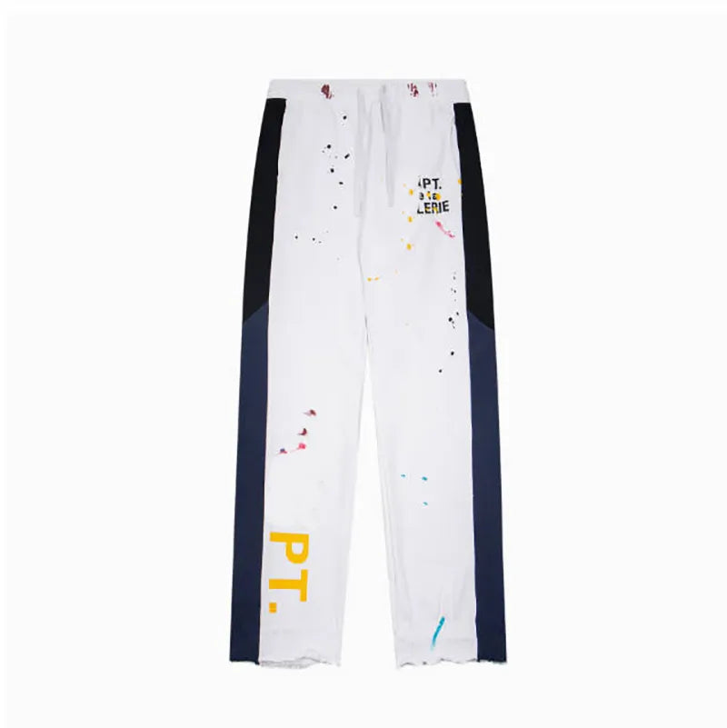 Men'S Designer Spring Graffiti-Print Sports Trousers: Letter-Print, Colour-Blocked, Drawstring, Splash-Paint Street Style