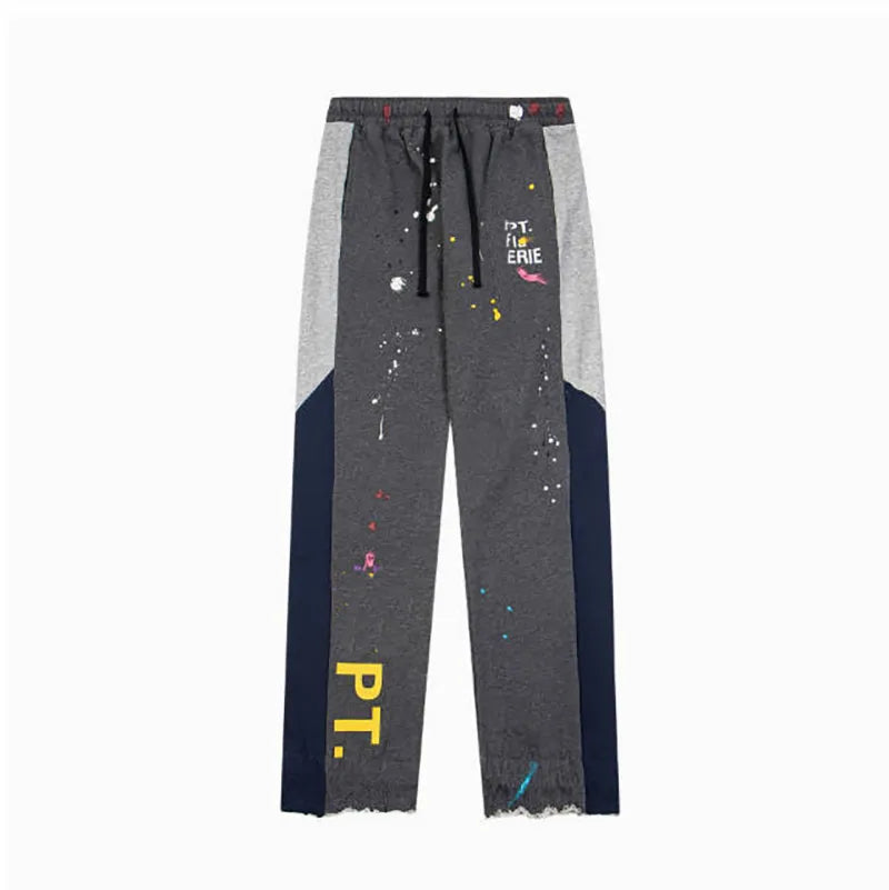 Men'S Designer Spring Graffiti-Print Sports Trousers: Letter-Print, Colour-Blocked, Drawstring, Splash-Paint Street Style